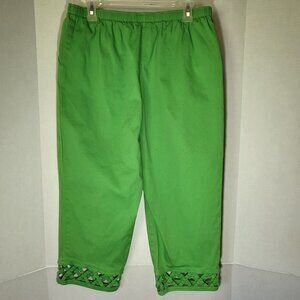 d&co Denim & Company Pull On Capris w/Lattice Cuff Size Large Green
